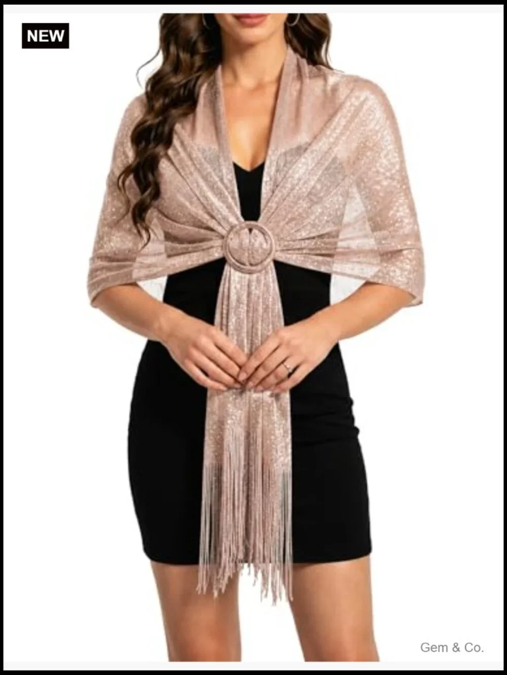 Metallic Glitter Shawl Wrap with Buckle for Evening Dresses Wedding Party